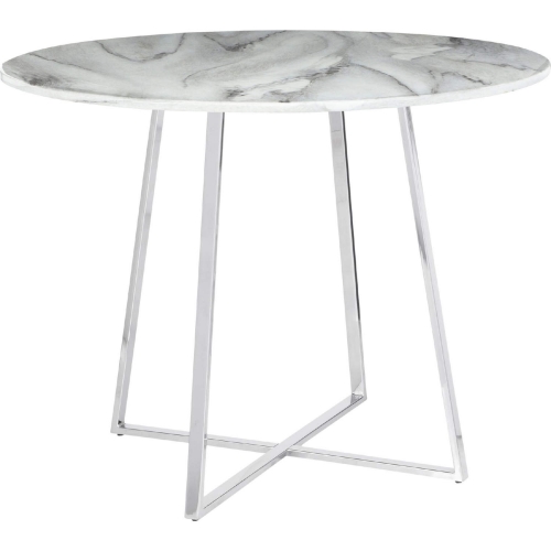 Cosmo 39" Dining Table in Chrome & White Marble Top